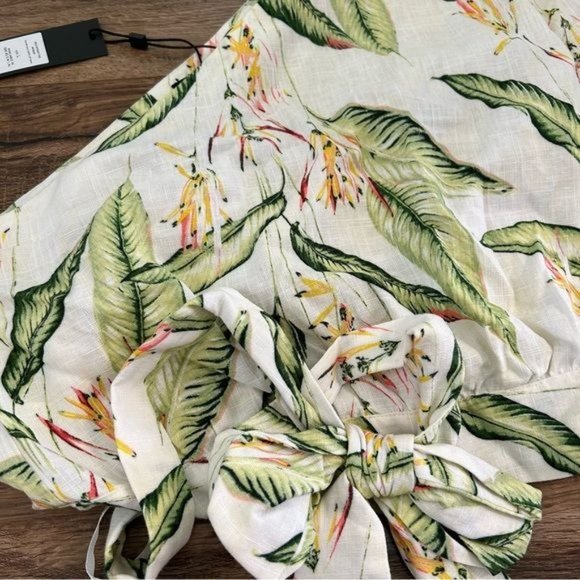 BCBGMAXAZRIA Romantic Linen blend One shoulder Belted Long Sleeve top Size L NWT - Picture 5 of 14